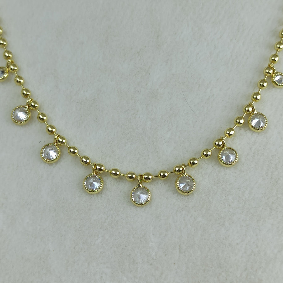 Altın Renk Vip 14K İnce ve Baget Taş Detaylı Küre Zincirli Kolye (45+5 cm)