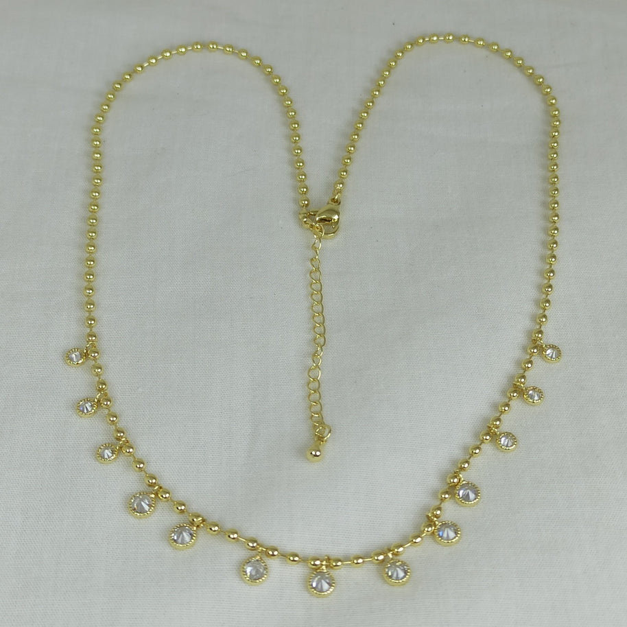Altın Renk Vip 14K İnce ve Baget Taş Detaylı Küre Zincirli Kolye (45+5 cm)
