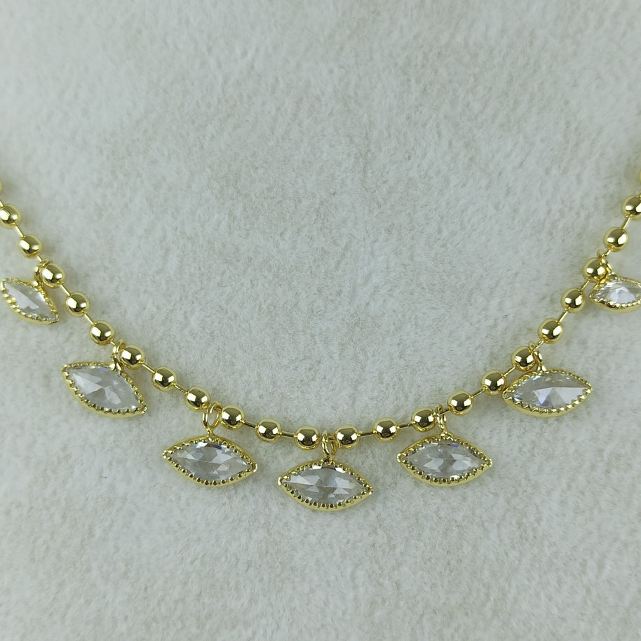 Altın Renk Vip 14K Göz Taş Detaylı Küre Zincirli Kolye (45+5 cm)