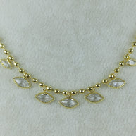Altın Renk Vip 14K Göz Taş Detaylı Küre Zincirli Kolye (45+5 cm)