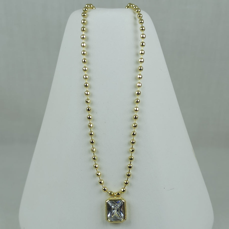 Altın Renk Vip 14K Kare Baget Taş Detaylı Kolye (45+5 cm)