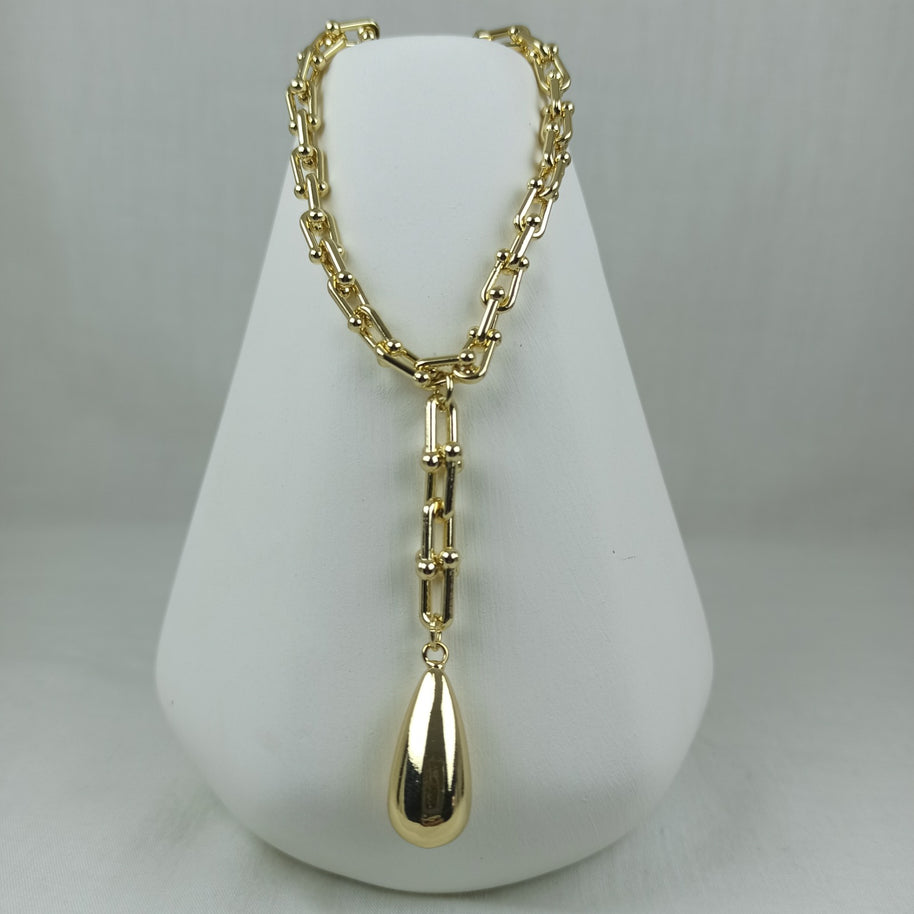 Altın Renk Vip 14K Damla Uç Uzantılı Kalın Zincirli Kolye (45+5+3 cm)