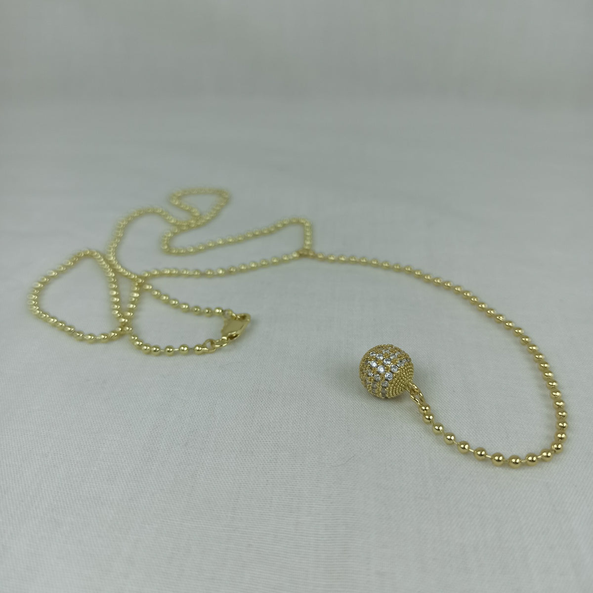 Altın Renk Vip 14K Taşlı Küre Uç Uzantılı Küre Zincirli Kolye (45+10 cm)