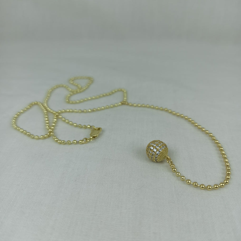 Altın Renk Vip 14K Taşlı Küre Uç Uzantılı Küre Zincirli Kolye (45+10 cm)