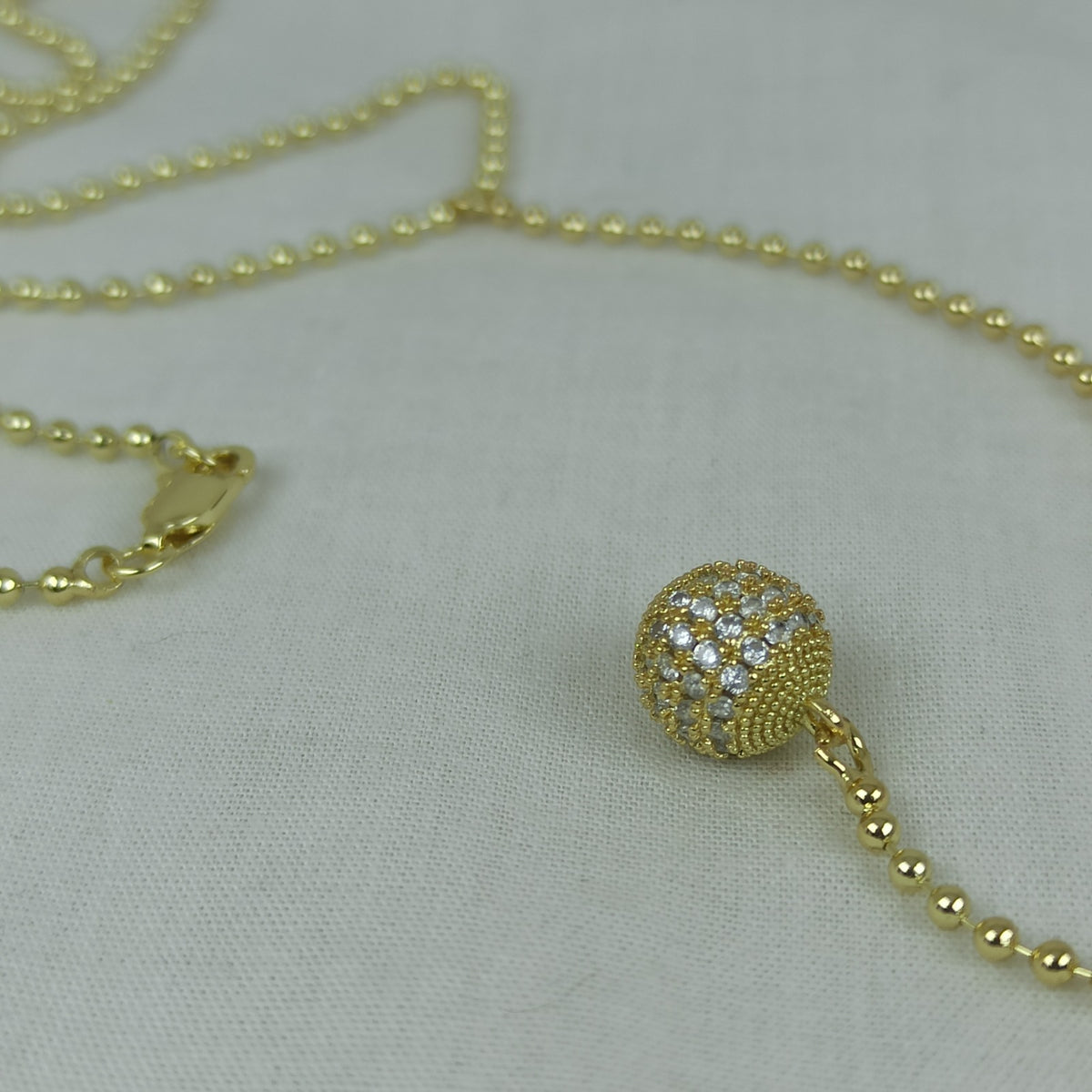 Altın Renk Vip 14K Taşlı Küre Uç Uzantılı Küre Zincirli Kolye (45+10 cm)
