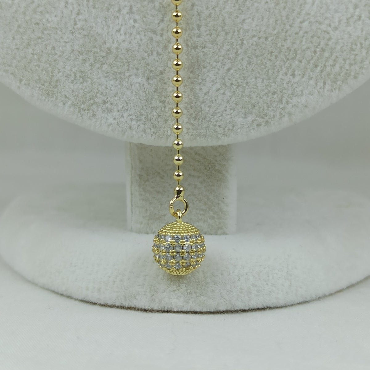 Altın Renk Vip 14K Taşlı Küre Uç Uzantılı Küre Zincirli Kolye (45+10 cm)