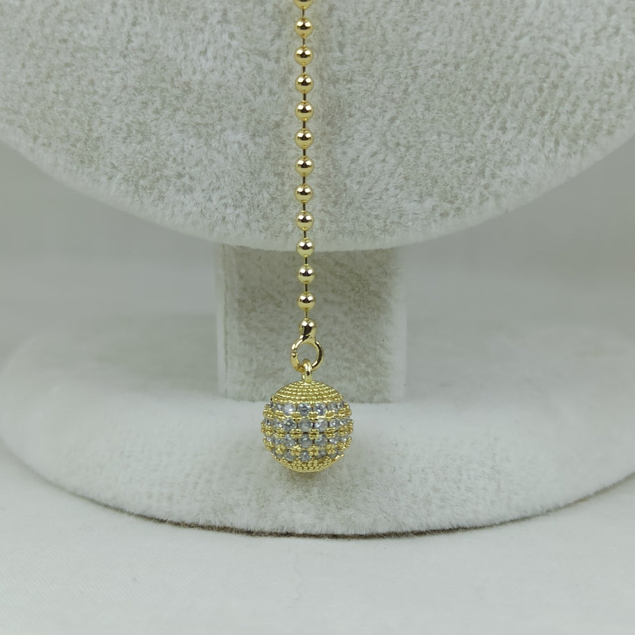 Altın Renk Vip 14K Taşlı Küre Uç Uzantılı Küre Zincirli Kolye (45+10 cm)