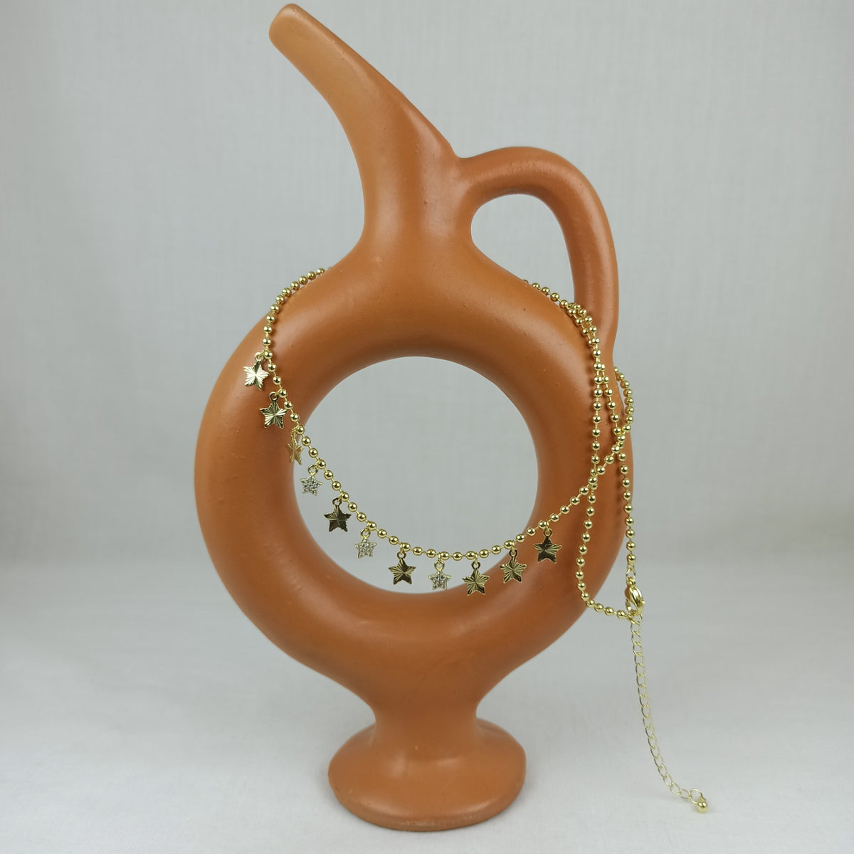 Altın Renk Vip 14K Yıldız ve Taş Detaylı Küre Zincirli Kolye (45+5 cm)