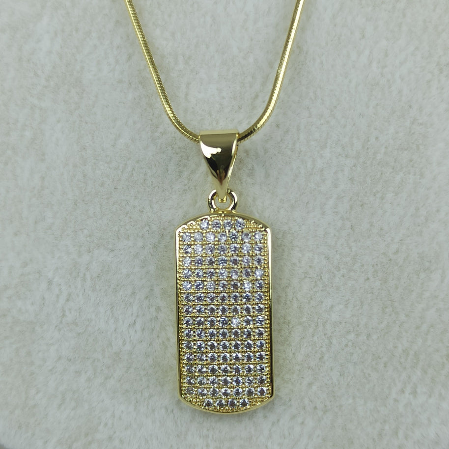 Altın Renk Vip 14K Taş Detaylı Dikdörtgen Uçlu Kolye (60cm)