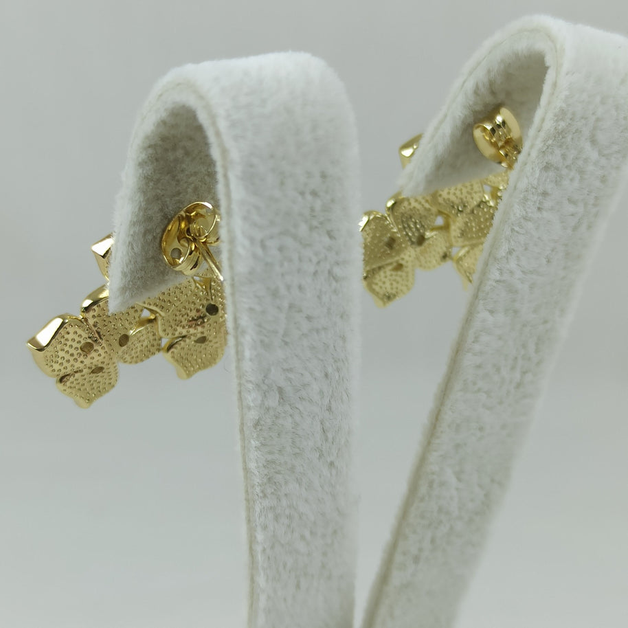 Altın Renk Çelik 14K Zirkon Taşlı Üçlü Çiçek Küpe (22mm)