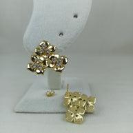 Altın Renk Çelik 14K Zirkon Taşlı Üçlü Çiçek Küpe (22mm)