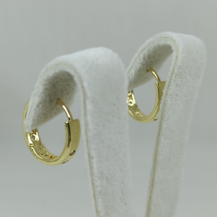 Altın Renk Vip 14K Zirkon Taş Detaylı Klasik Halka Küpe (15mm)