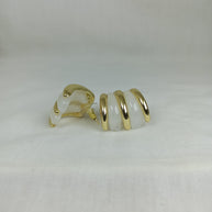 Altın Renk Çelik 14K Beyaz Mineli Üçlü Halka Küpe (22mm)