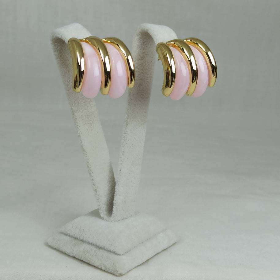 Altın Renk Çelik 14K Pudra Mineli Üçlü Halka Küpe (22mm)