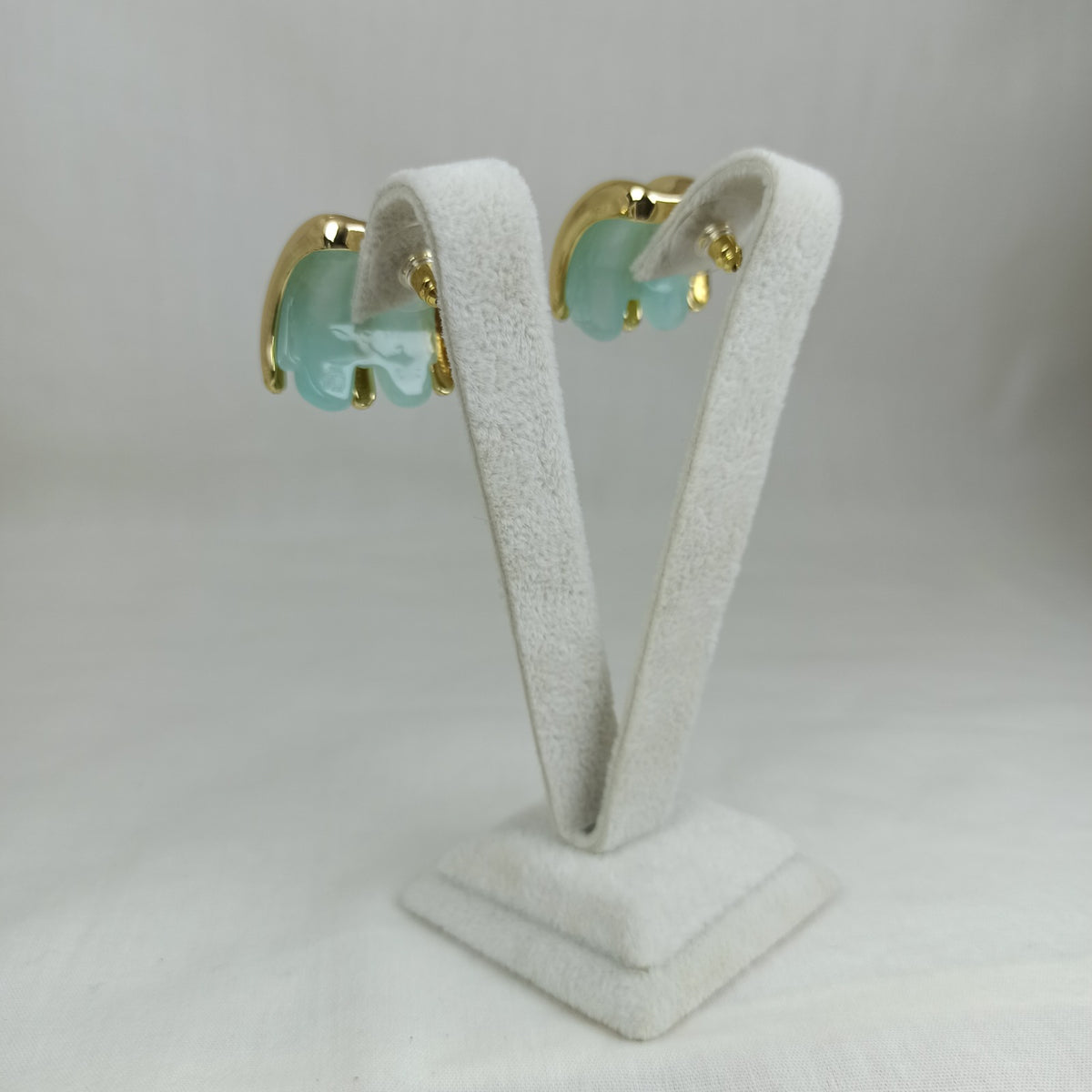 Altın Renk Çelik 14K Mint Yeşili Mineli Üçlü Halka Küpe (22mm)
