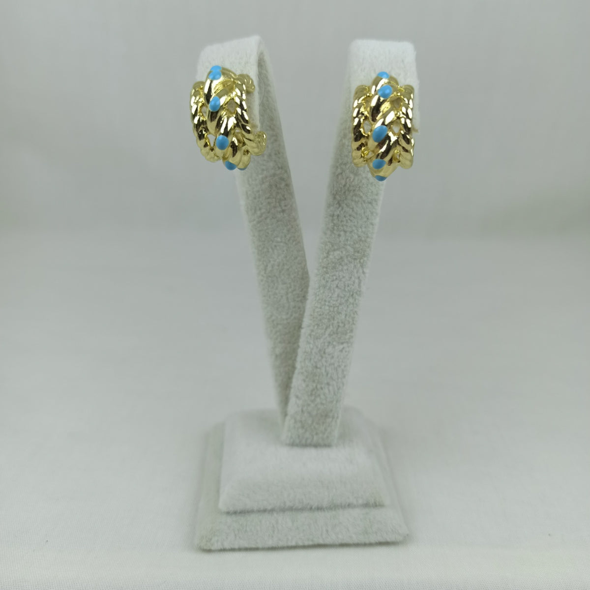 Altın Renk Vip 14K Turkuaz Mineli Burgu Halka Küpe (20mm)