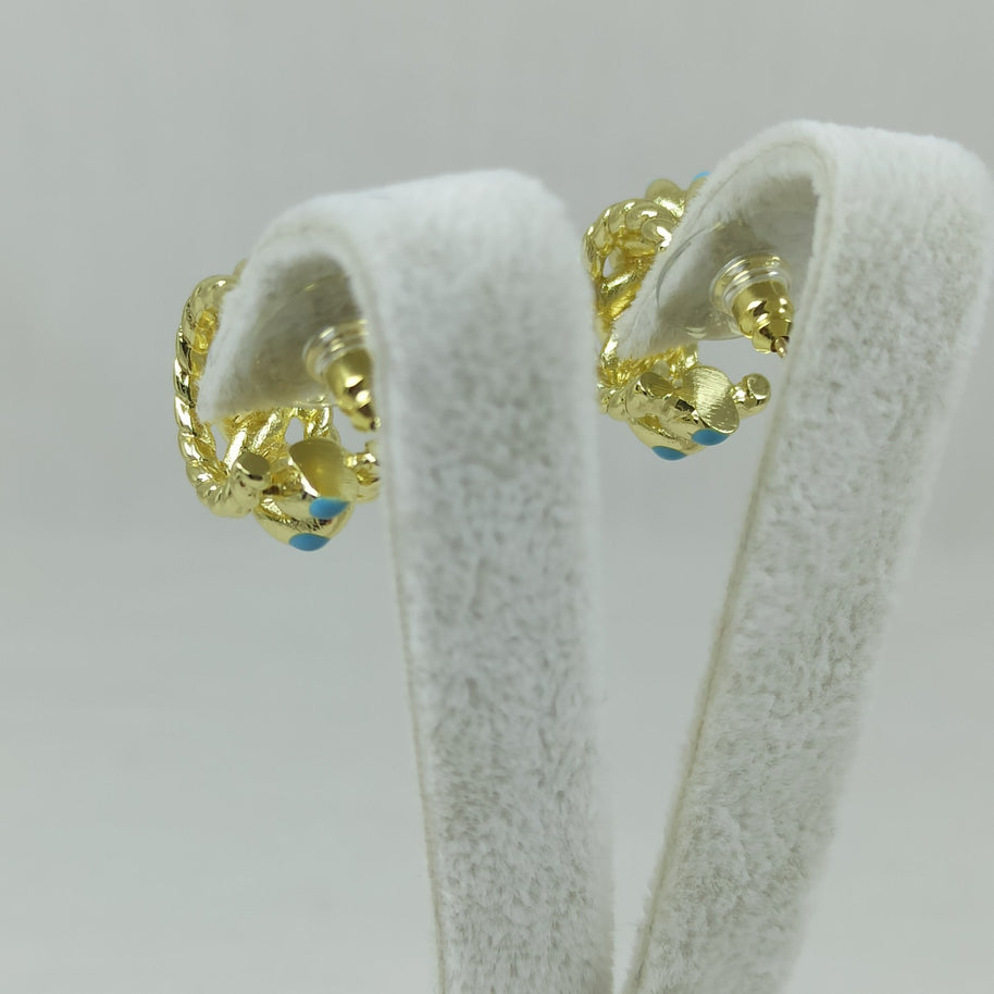 Altın Renk Vip 14K Turkuaz Mineli Burgu Halka Küpe (20mm)