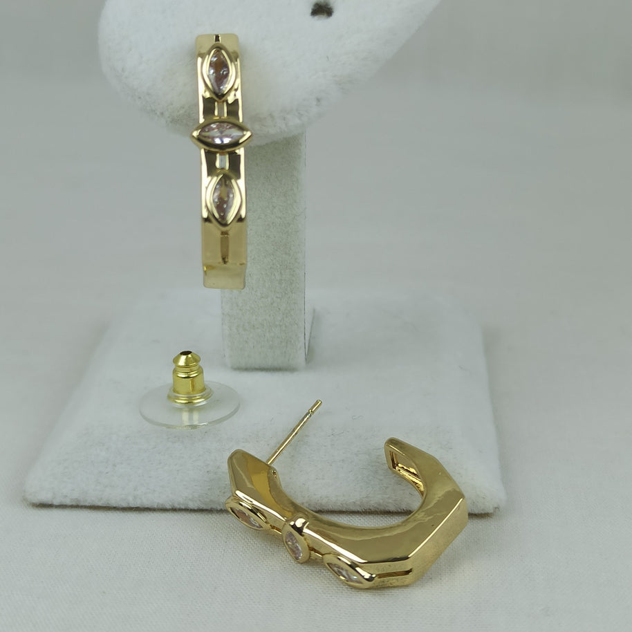 Altın Renk Vip 14K Markiz Taş Detaylı Halka Küpe (25mm)