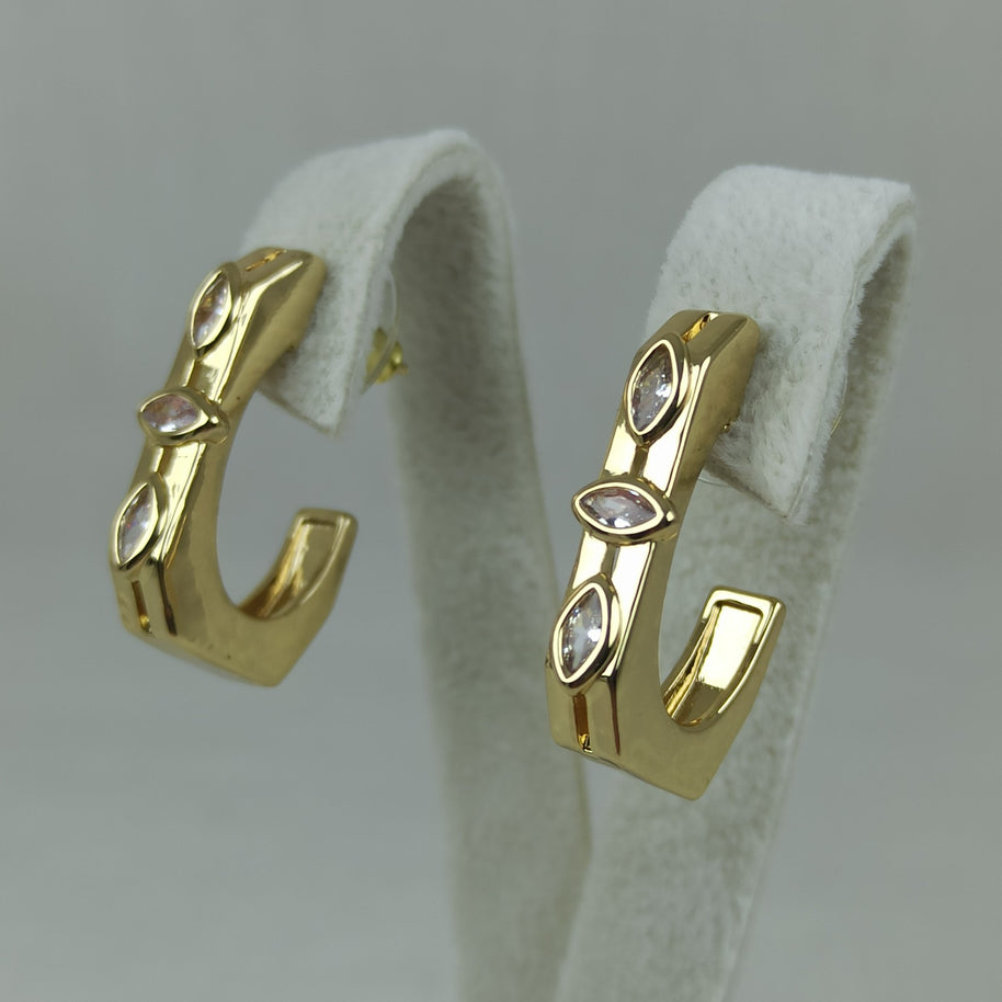 Altın Renk Vip 14K Markiz Taş Detaylı Halka Küpe (25mm)