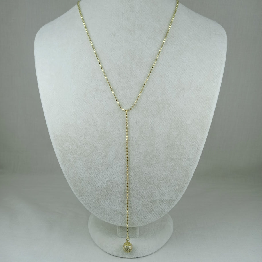 Altın Renk Vip 14K Taşlı Küre Uç Uzantılı Küre Zincirli Kolye (45+10 cm)