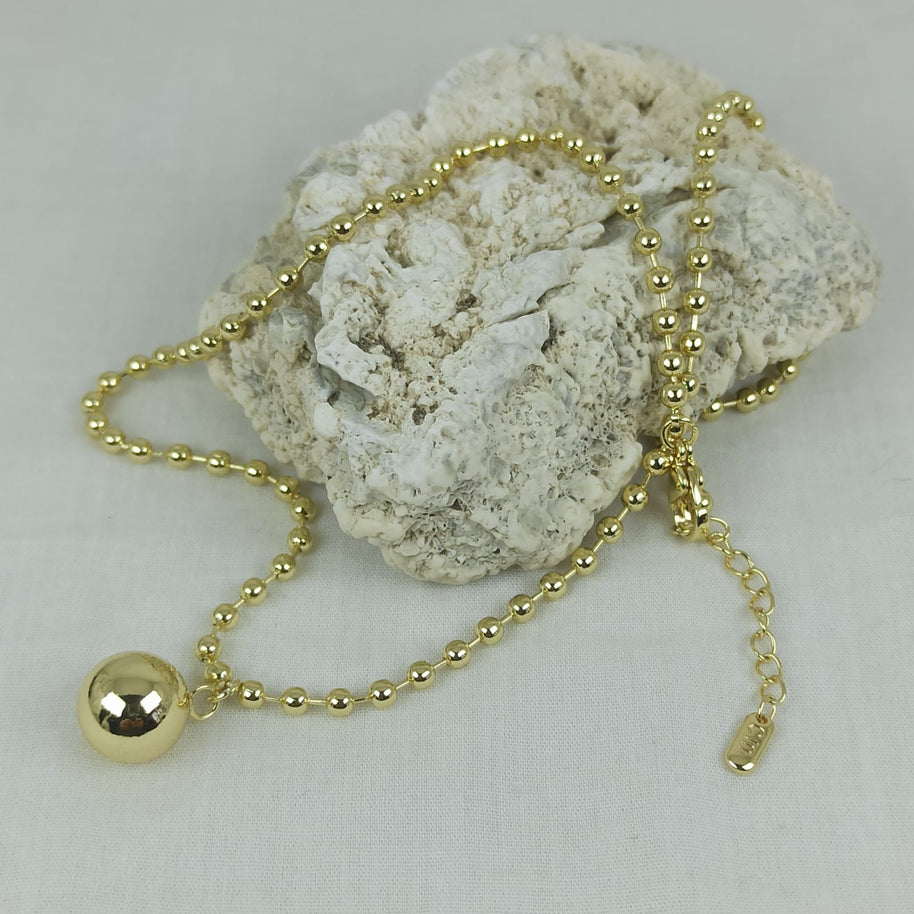 Altın Renk Vip 14K Küre Uç Detaylı Küre Zincirli Kolye (45+5 cm)