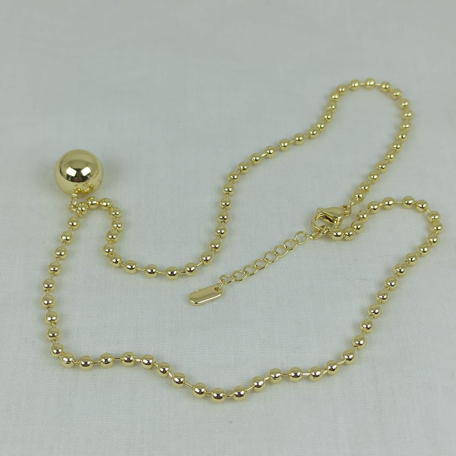 Altın Renk Vip 14K Küre Uç Detaylı Küre Zincirli Kolye (45+5 cm)