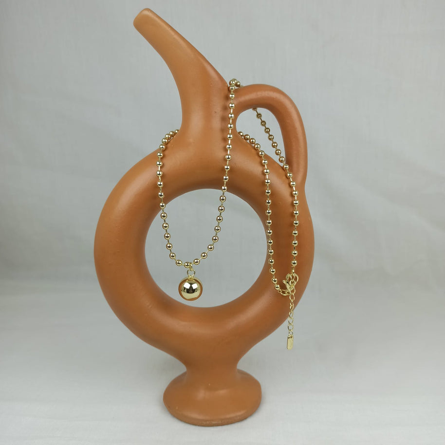 Altın Renk Vip 14K Küre Uç Detaylı Küre Zincirli Kolye (45+5 cm)
