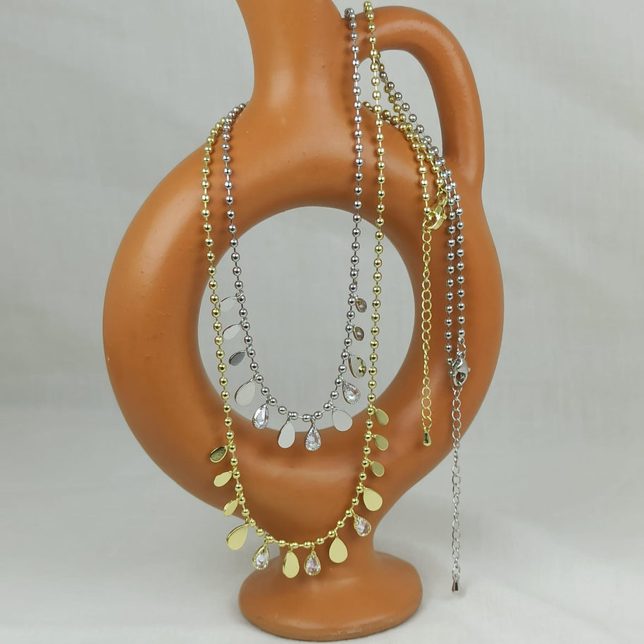 Altın Renk VIP 14K Damla Detaylı Küre Zincirli Kolye (45+5cm)