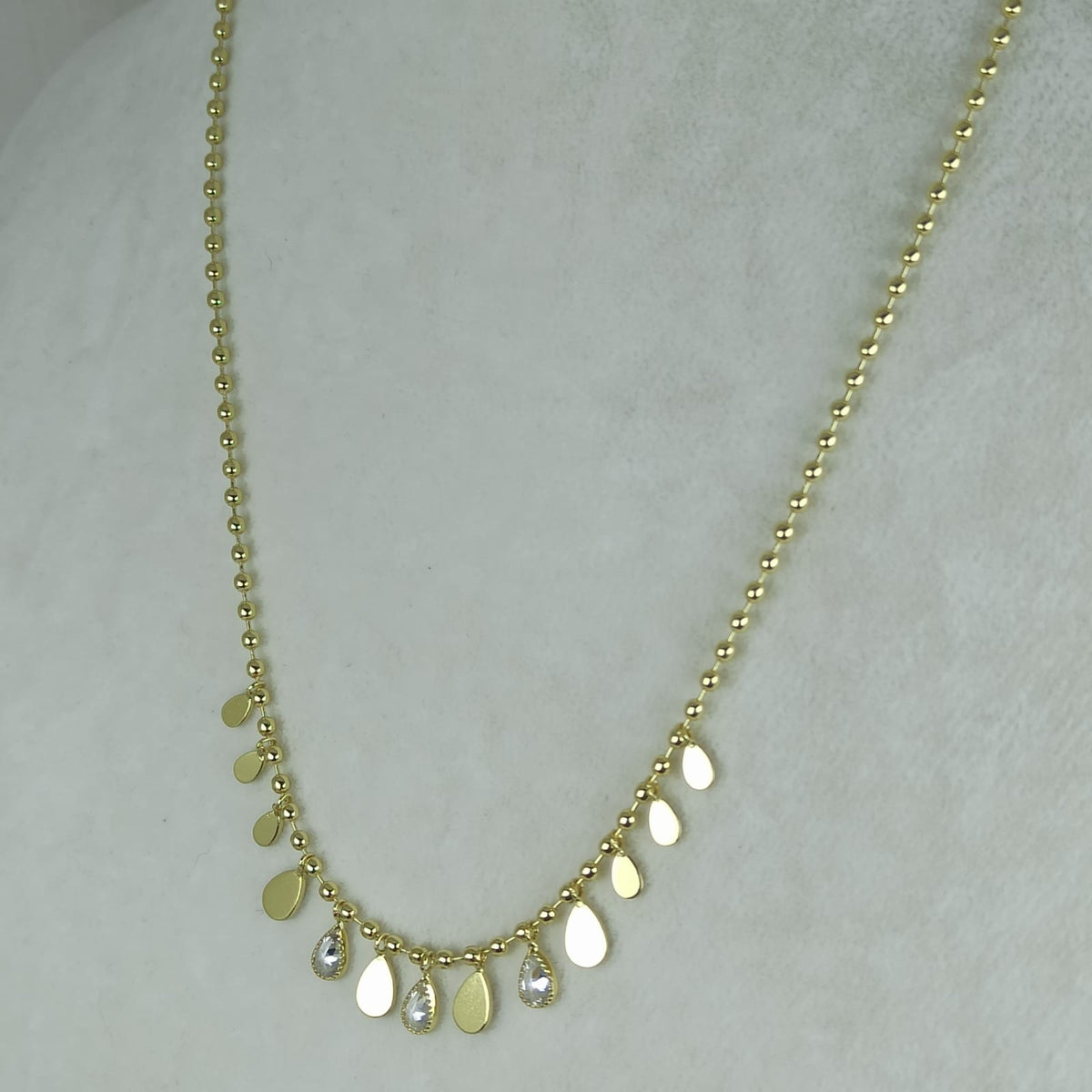 Altın Renk VIP 14K Damla Detaylı Küre Zincirli Kolye (45+5cm)