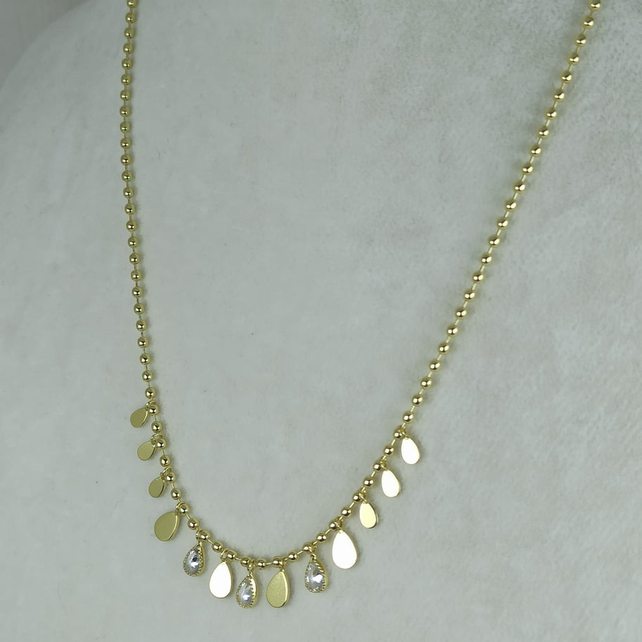 Altın Renk VIP 14K Damla Detaylı Küre Zincirli Kolye (45+5cm)