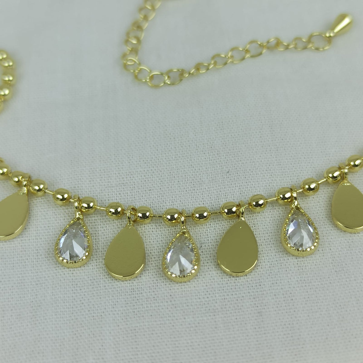Altın Renk VIP 14K Damla Detaylı Küre Zincirli Kolye (45+5cm)