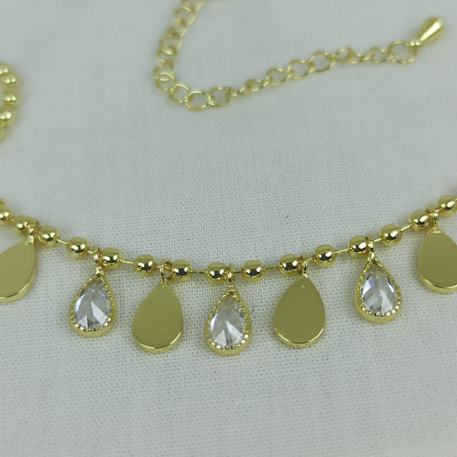 Altın Renk VIP 14K Damla Detaylı Küre Zincirli Kolye (45+5cm)
