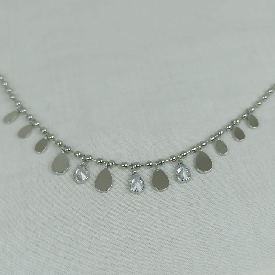 Gümüş Renk VIP 14K Damla Detaylı Küre Zincirli Kolye (45+5cm)