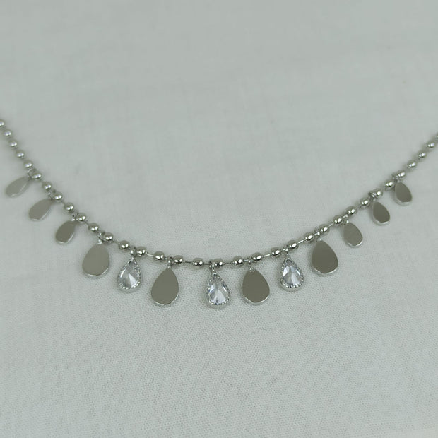 Gümüş Renk VIP 14K Damla Detaylı Küre Zincirli Kolye (45+5cm)