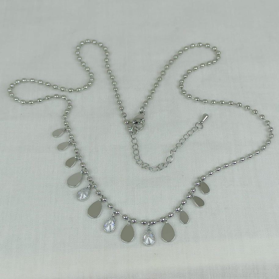 Gümüş Renk VIP 14K Damla Detaylı Küre Zincirli Kolye (45+5cm)
