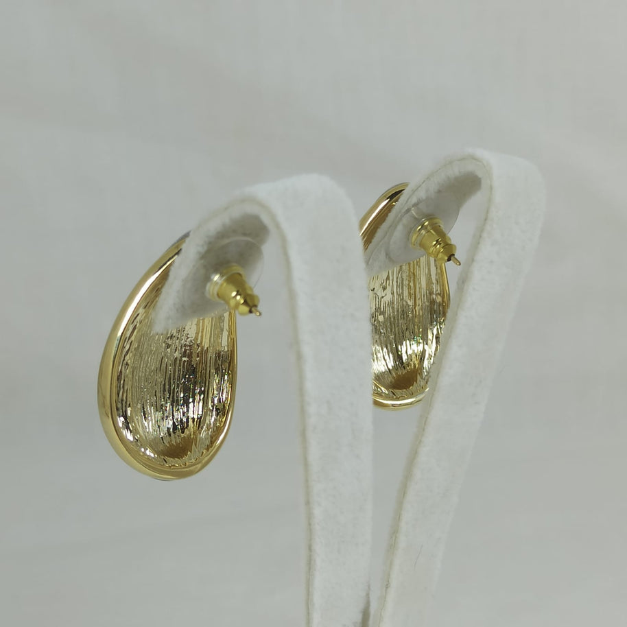 Altın Renk Çelik 14K Damla Form İki Renk Küpe (25mm)