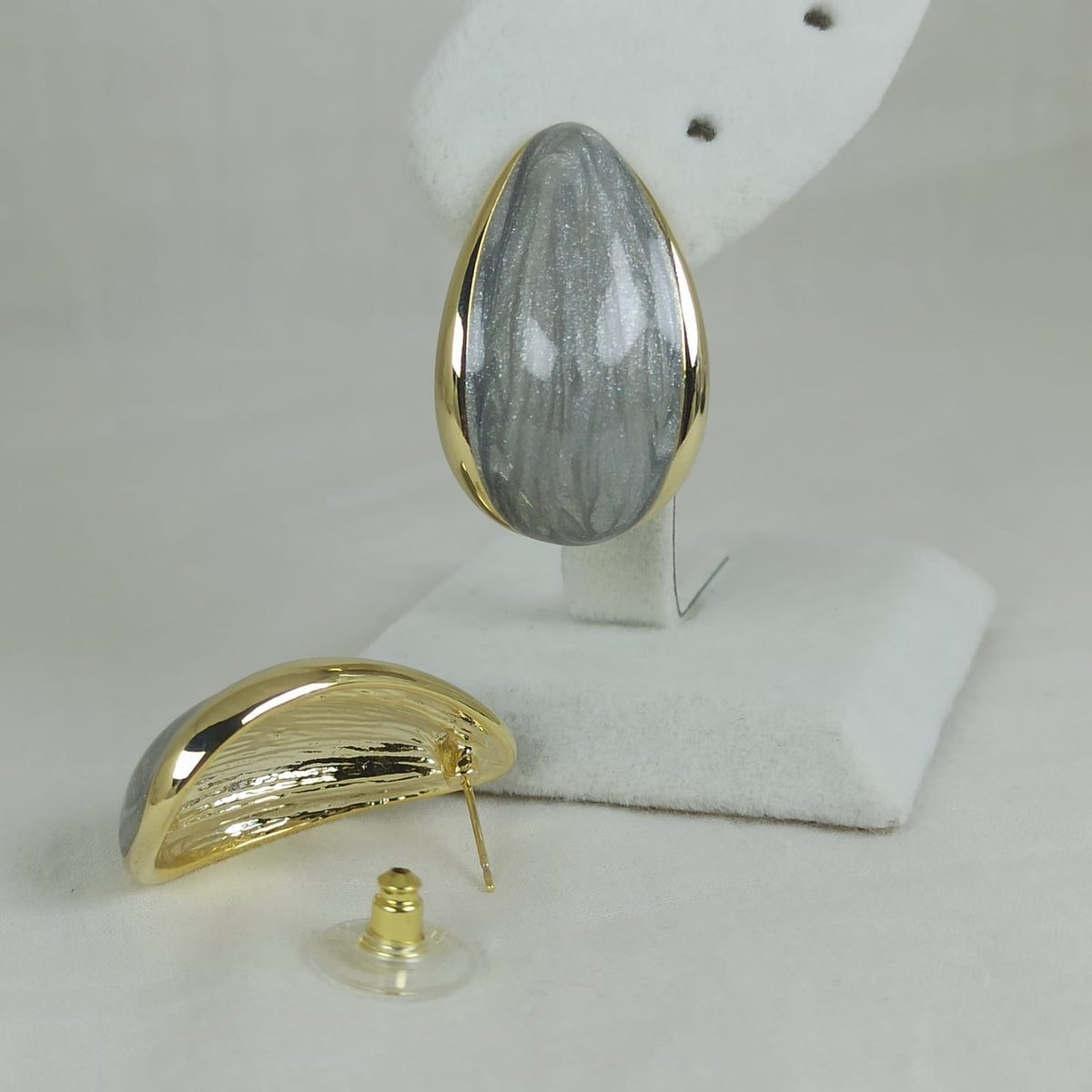 Altın Renk Çelik 14K Damla Form İki Renk Küpe (25mm)