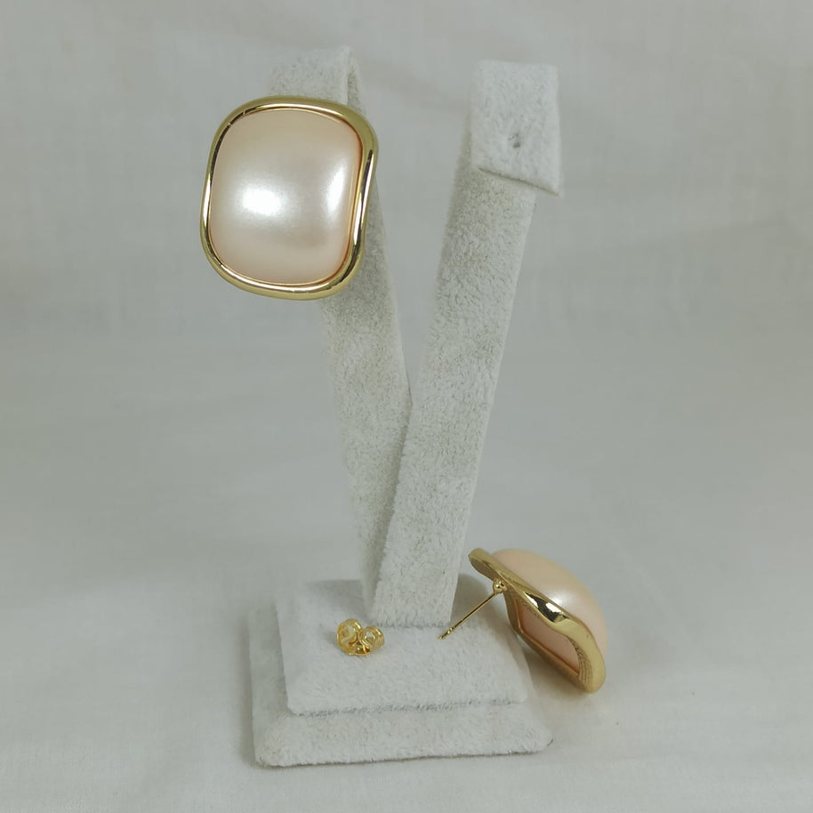 Altın Renk Çelik 14K Kare İnci Görünümlü Küpe (25mm)