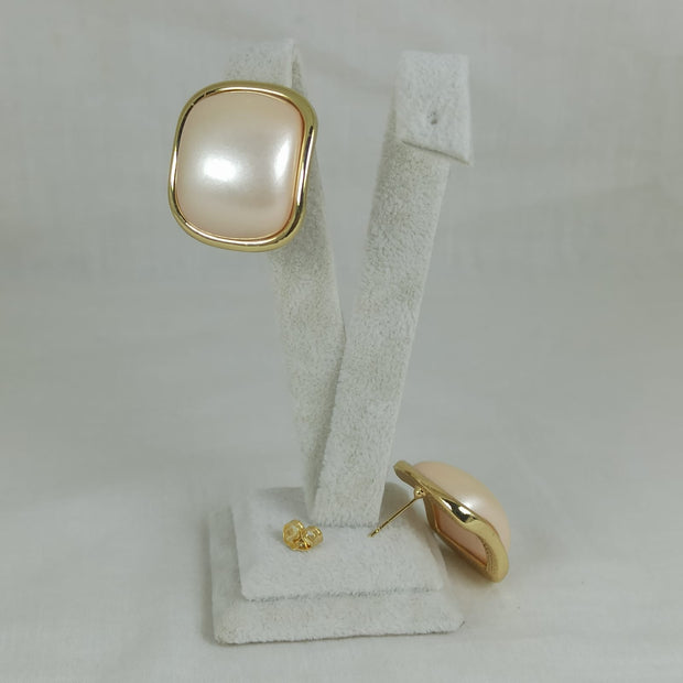Altın Renk Çelik 14K Kare İnci Görünümlü Küpe (25mm)